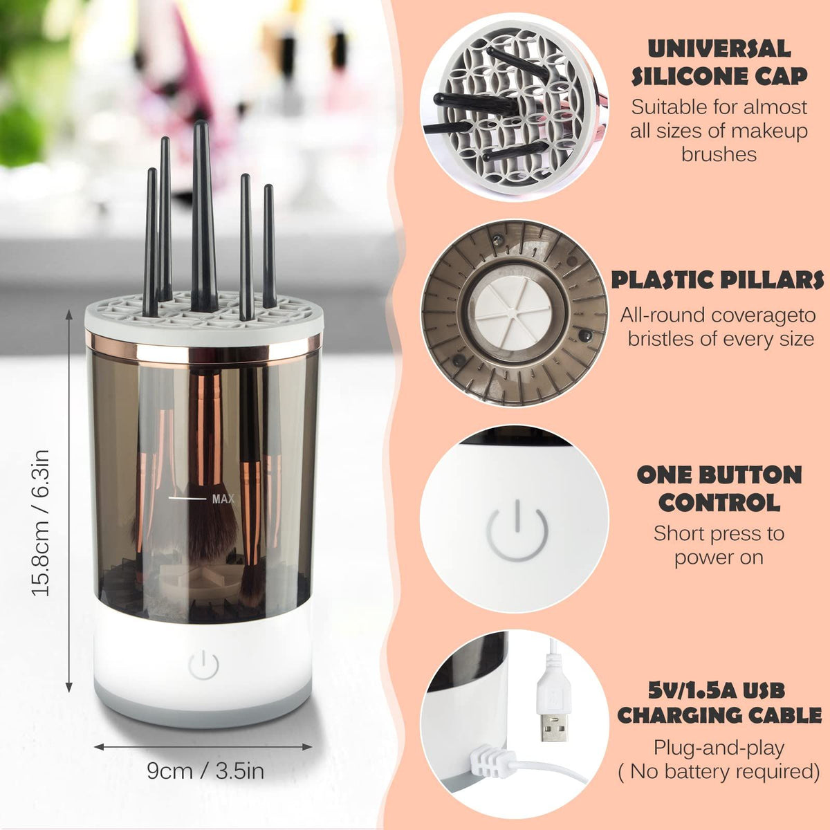 Electric Makeup Brush Cleaner, Makeup Brush Cleaner Machine with Brush Clean Mat, Automatic Cosmetic Brush Cleaner Makeup Brush