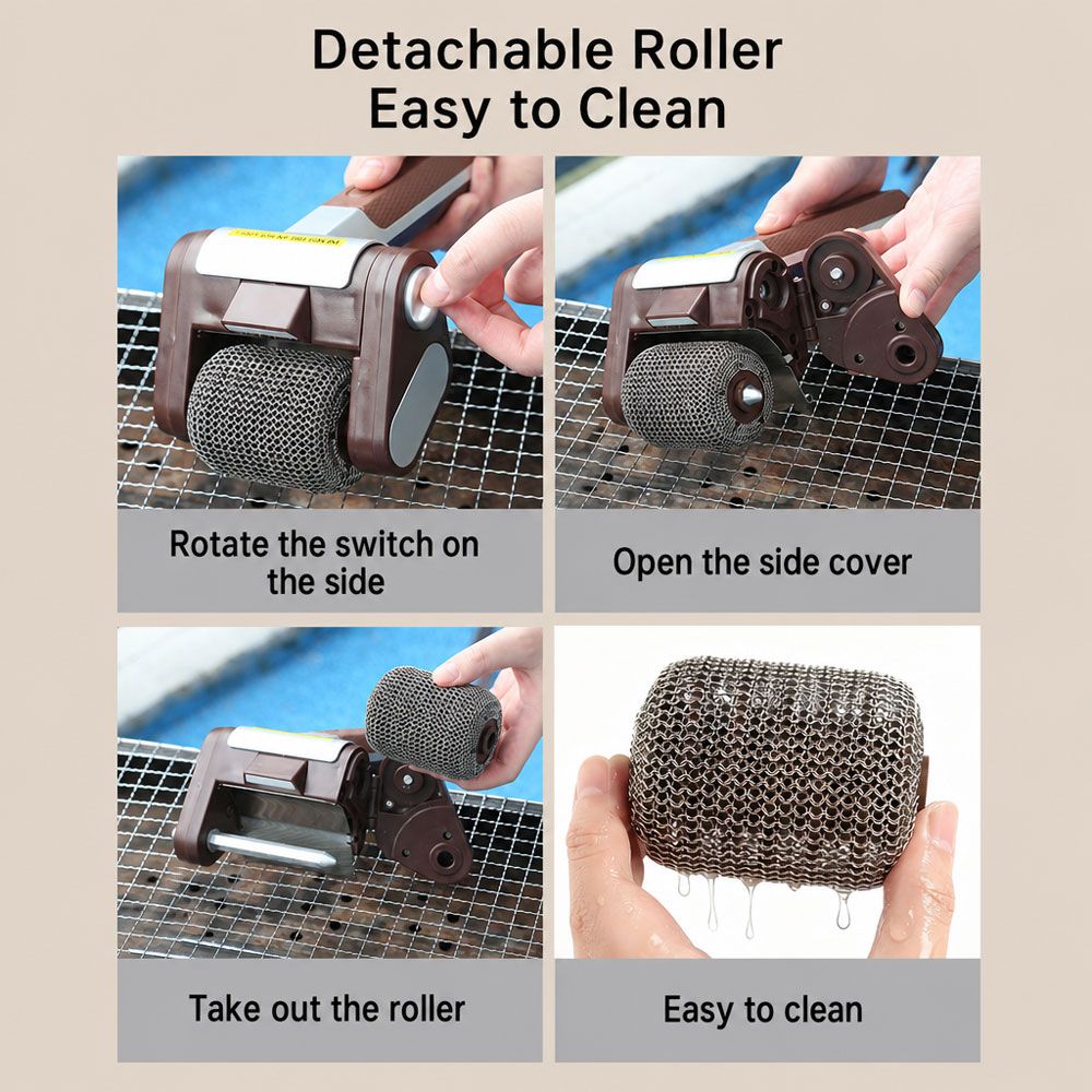 Bristle-Free Motorized BBQ Grill Brush, 350RPM Cordless Rechargeable Electric Grill Cleaner with LED Light, 304 Stainless Steel Roller, Dishwasher Safe (Brown)