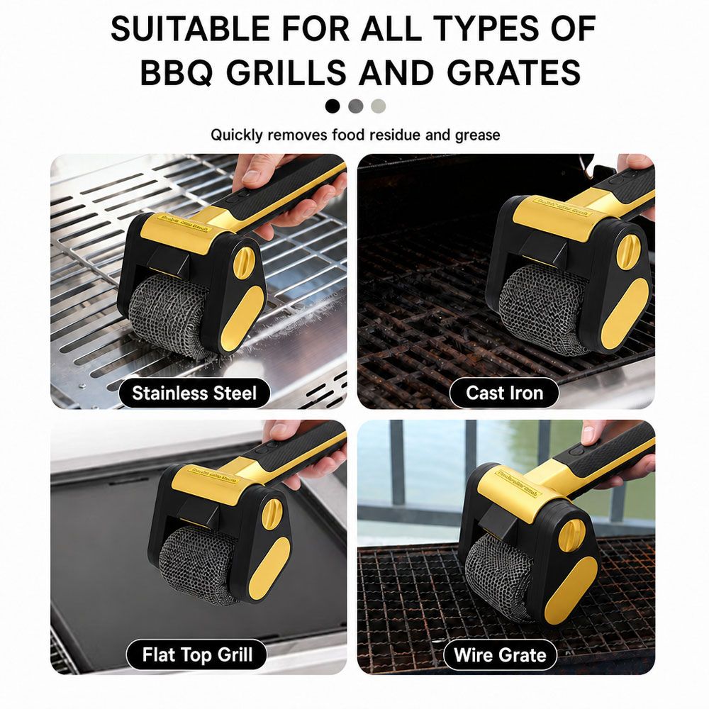 Bristle-Free Motorized BBQ Grill Brush, 350RPM Cordless Rechargeable Electric Grill Cleaner with LED Light, 304 Stainless Steel Roller, Dishwasher Safe (Black & Gold)