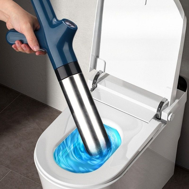 High-Pressure Air Pipe Dredger, Stainless Steel Toilet Plunger, Household Cleaner for Sinks, Floor Drains, and Toilets—Black