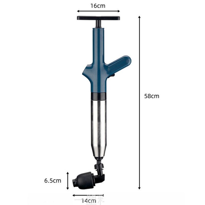 High-Pressure Air Pipe Dredger, Stainless Steel Toilet Plunger, Household Cleaner for Sinks, Floor Drains, and Toilets—Black