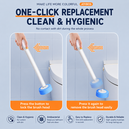 Automatic Flip-Open Disposable Toilet Brush Set with 7 Cleaning Refill Heads, Wall Mounted Storage, One-Button Hygienic Release, 360° Rotating Deep Cleaning, 51cm Long Handle Bathroom Toilet Cleaner